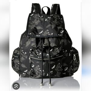 Lesportsac Essential 3 Zip Voyager Black Floral Backpack